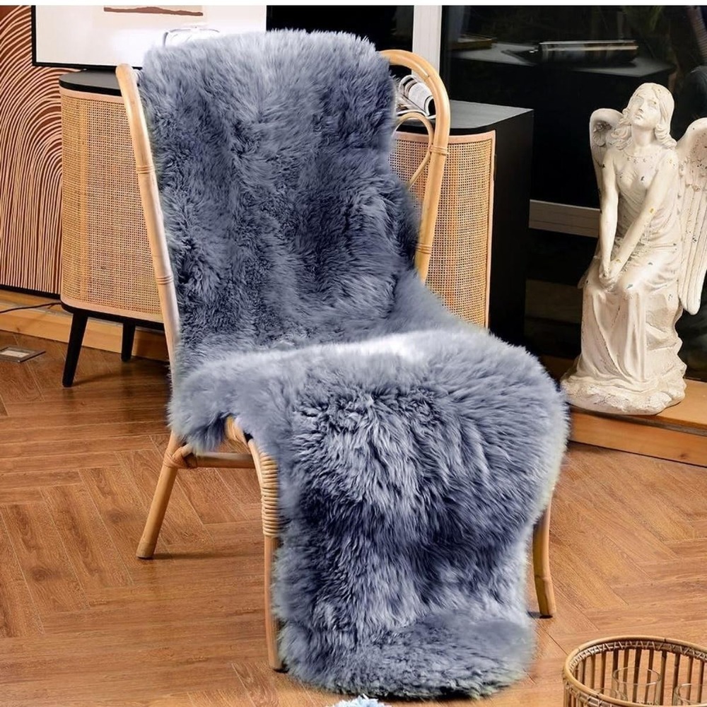 LLB Genuine Sheepskin Rug Runner 2x6 Ft Gray Long Wool Shag Sofa Couch Throw